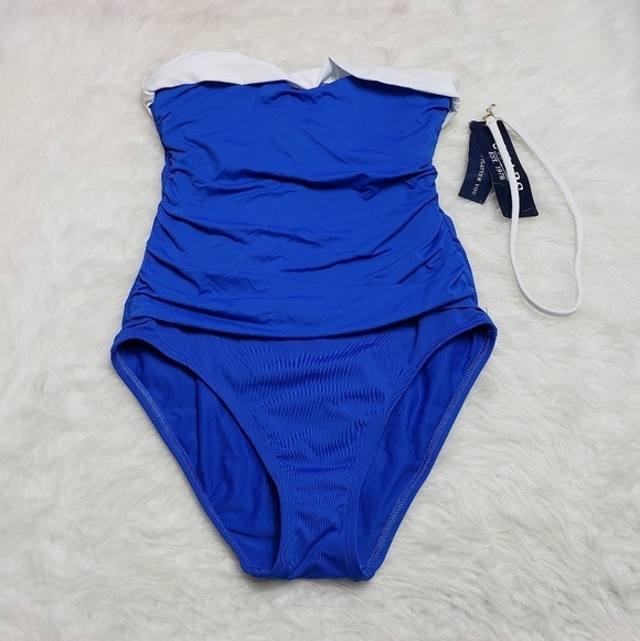 New chaps blue, halter slimming fit one piece bathing suit womens size 6 - Picture 1 of 7